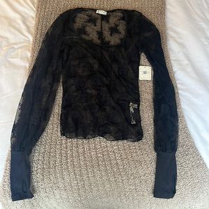 NWT Intimately by free People Black Lace Long Sleeve Top